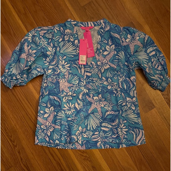Lilly Pulitzer size 0 Maleigh elbow sleeve linen top - Picture 1 of 1